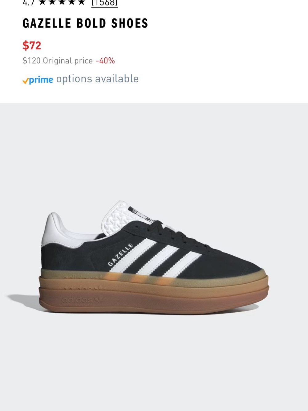 adidas Gazelle Bold Platform Sneakers Black/White with Gum Sole
